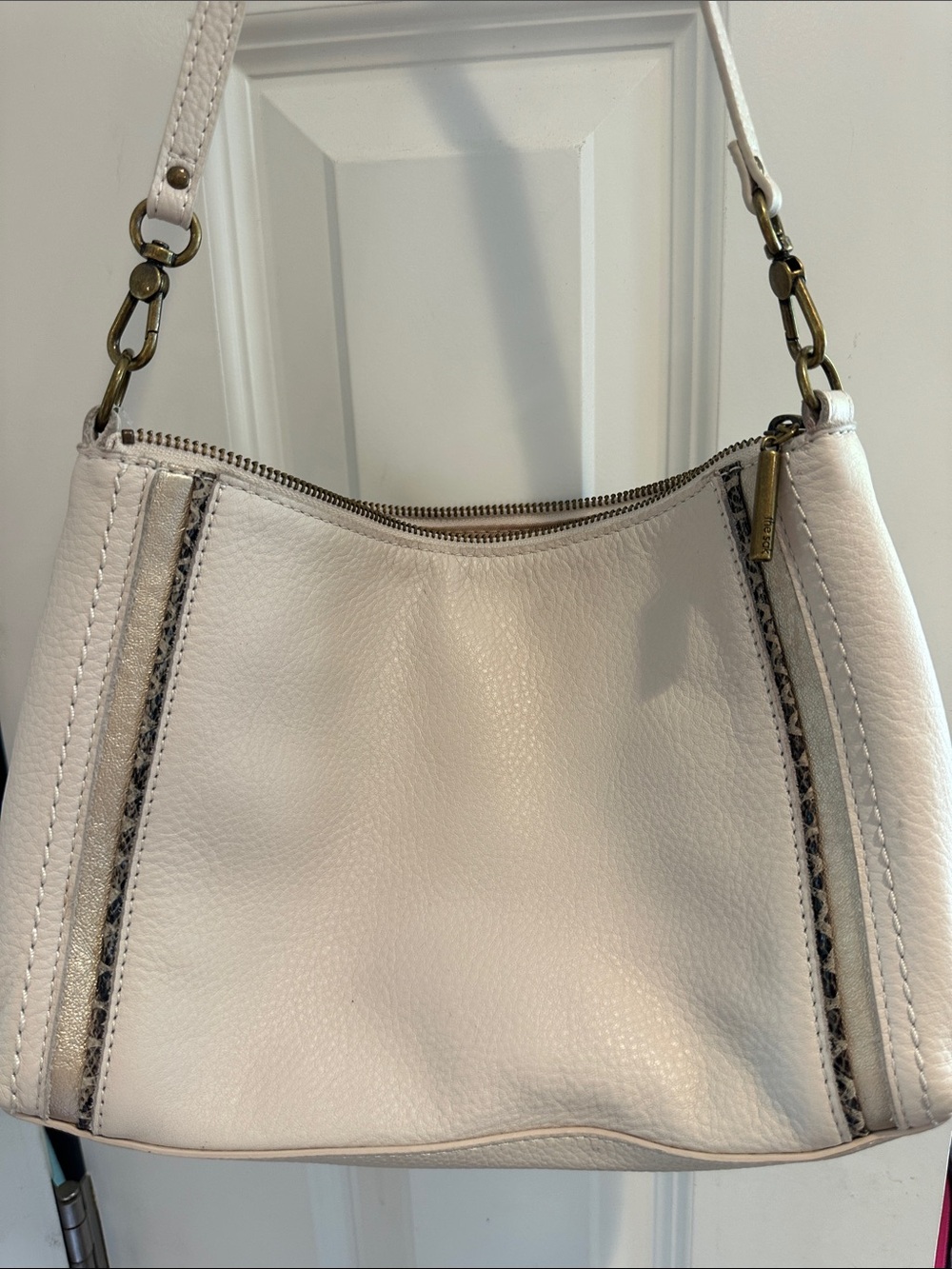 The Sak Leather Crossbody Bag in Soft White with Metallic & Snake Trim - Picture 6 of 6